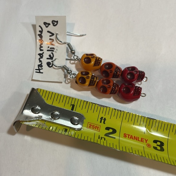 Handmade Halloween skull earrings! Dangling yellow, orange and red skulls, New! - Picture 3 of 5